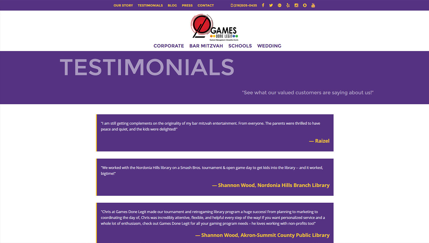 Testimonial page